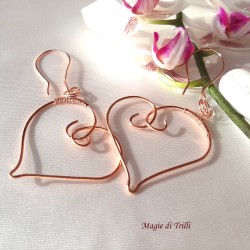 Orecchini donna pendenti cuore rame