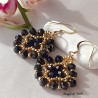Orecchini donna handemade con cristalli neri  e rocailles dorate