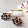 Orecchini donna handemade con cristalli neri  e rocailles dorate