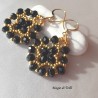 Orecchini donna handemade con cristalli neri  e rocailles dorate