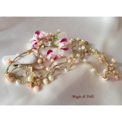 Collana lunga con cristalli e perle - filato gioielli oro - handemade