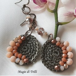 Orecchini pendenti bronzo donna handemade con cristalli e filo per gioielli