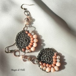 Orecchini pendenti bronzo donna handemade con cristalli e filo per gioielli