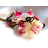 Braccialetto donna con fiori di cristalli neri e rossi intrecciati con filo per gioielli