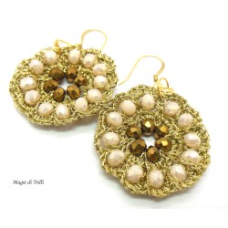 Orecchini pendenti oro donna con cristalli e filo per gioielli -handemade