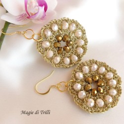 Orecchini pendenti oro donna con cristalli e filo per gioielli -handemade