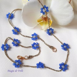 Collana girocollo Fiordaliso con cristalli azzurri e filo dorato