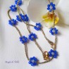 Collana girocollo Fiordaliso con cristalli azzurri e filo dorato