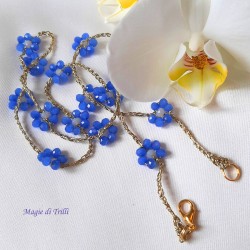 Collana girocollo Fiordaliso con cristalli azzurri e filo dorato