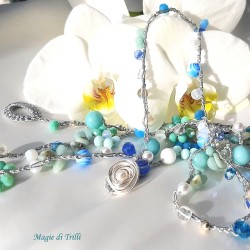 Collana donna "Cielo" con cristalli, pietre, perle e filo argentato