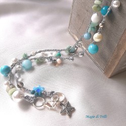 Collana donna "Mare" con cristalli, pietre perle e filo argentato