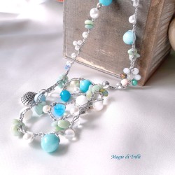 Collana donna "Mare" con cristalli, pietre perle e filo argentato
