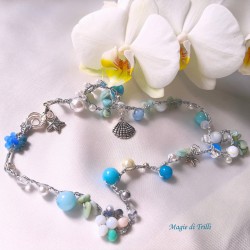 Collana donna "Mare" con cristalli, pietre perle e filo argentato