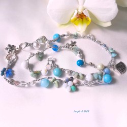 Collana donna "Mare" con cristalli, pietre perle e filo argentato