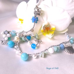 Collana donna "Mare" con cristalli, pietre perle e filo argentato