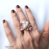 Anello donna handemade con perla e cristalli - gioiello tessile