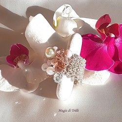 Anello donna handemade con perla e cristalli - gioiello tessile