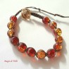 Bracciale shamballa regolabile rosso - oro, chiusura a bottone, perle vetro crackle