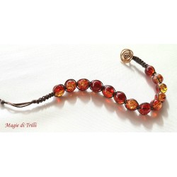 Bracciale shamballa regolabile rosso - oro, chiusura a bottone, perle vetro crackle