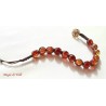 Bracciale shamballa regolabile rosso - oro, chiusura a bottone, perle vetro crackle