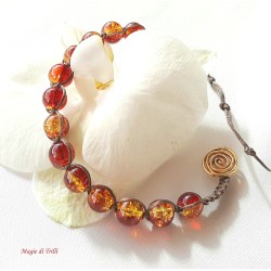 Bracciale shamballa regolabile rosso - oro, chiusura a bottone