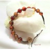 Bracciale shamballa regolabile rosso - oro, chiusura a bottone, perle vetro crackle