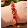 Bracciale shamballa regolabile rosso - oro, chiusura a bottone, perle vetro crackle