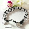 Bracciale shamballa regolabile bianco, chiusura a bottone, perle vetro crackle