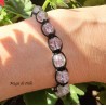 Bracciale shamballa regolabile bianco, chiusura a bottone, perle vetro crackle