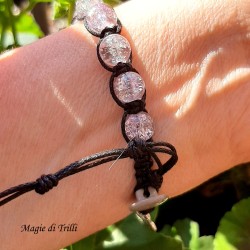 Bracciale shamballa regolabile bianco, chiusura a bottone, perle vetro crackle