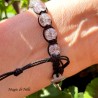 Bracciale shamballa regolabile bianco, chiusura a bottone, perle vetro crackle