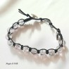 Bracciale shamballa regolabile bianco, chiusura a bottone, perle vetro crackle