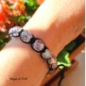 Bracciale shamballa regolabile bianco, chiusura a bottone, perle vetro crackle