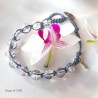 Bracciale shamballa regolabile, chiusura a bottone, perle vetro crackle