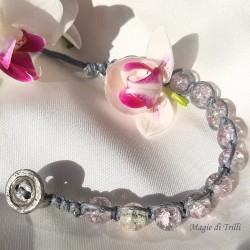 Bracciale shamballa regolabile, chiusura a bottone, perle vetro crackle