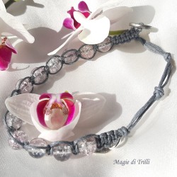 Bracciale shamballa regolabile, chiusura a bottone, perle vetro crackle
