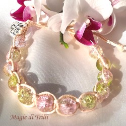 Bracciale shamballa regolabile, chiusura a bottone, perle vetro crackle