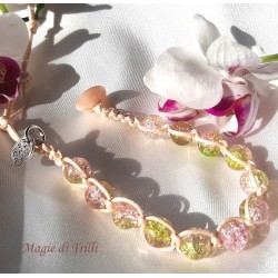 Bracciale shamballa regolabile, chiusura a bottone, perle vetro crackle