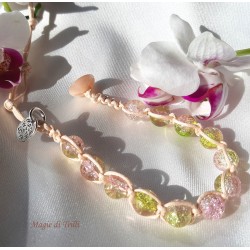 Bracciale shamballa regolabile, chiusura a bottone, perle vetro crackle