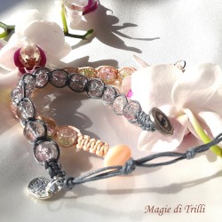 Bracciale shamballa regolabile, chiusura a bottone, perle vetro crackle