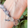 Bracciale shamballa regolabile, chiusura a bottone, perle vetro crackle