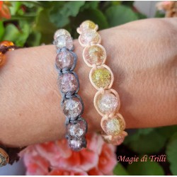 Bracciale shamballa regolabile, chiusura a bottone, perle vetro crackle
