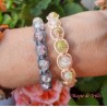 Bracciale shamballa regolabile, chiusura a bottone, perle vetro crackle