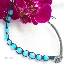 Bracciale shamballa pietra amazzonite regolabile, chiusura a bottone