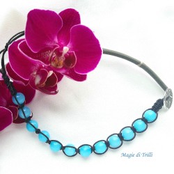 Bracciale shamballa pietra amazzonite regolabile, chiusura a bottone