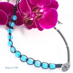 Bracciale shamballa pietra amazzonite regolabile, chiusura a bottone