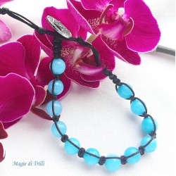 Bracciale shamballa pietra amazzonite regolabile, chiusura a bottone