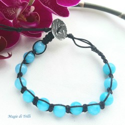 Bracciale shamballa pietra amazzonite regolabile, chiusura a bottone