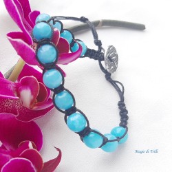 Bracciale shamballa pietra amazzonite regolabile, chiusura a bottone