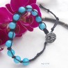 Bracciale shamballa pietra amazzonite regolabile, chiusura a bottone